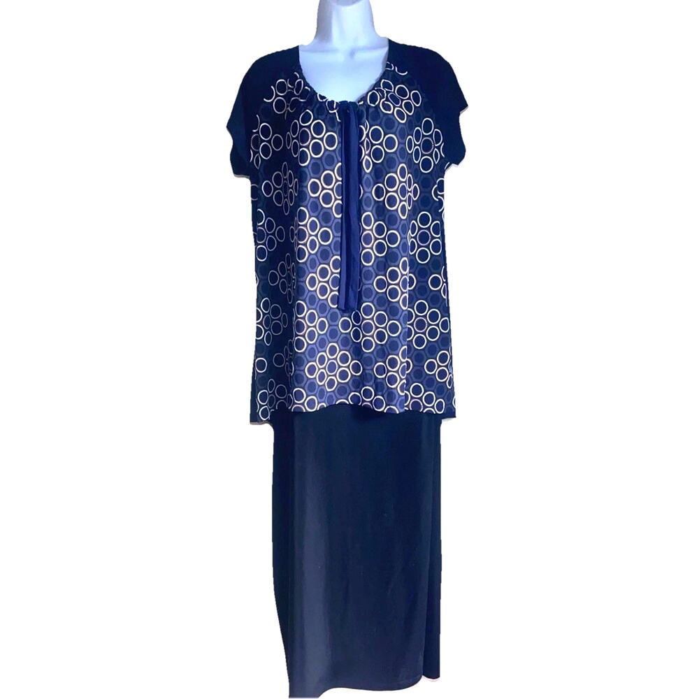 Liz McCoy Women Plus 2X Boho Circle Print Tie Front Cottage Fairy Grandma Blouse